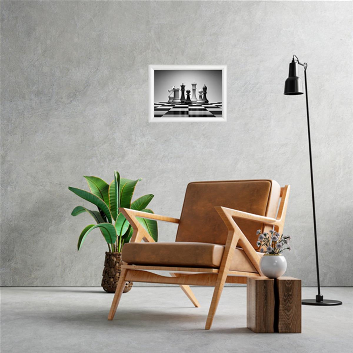 Satranç Tasarım Tablo Beyaz Çerçeve