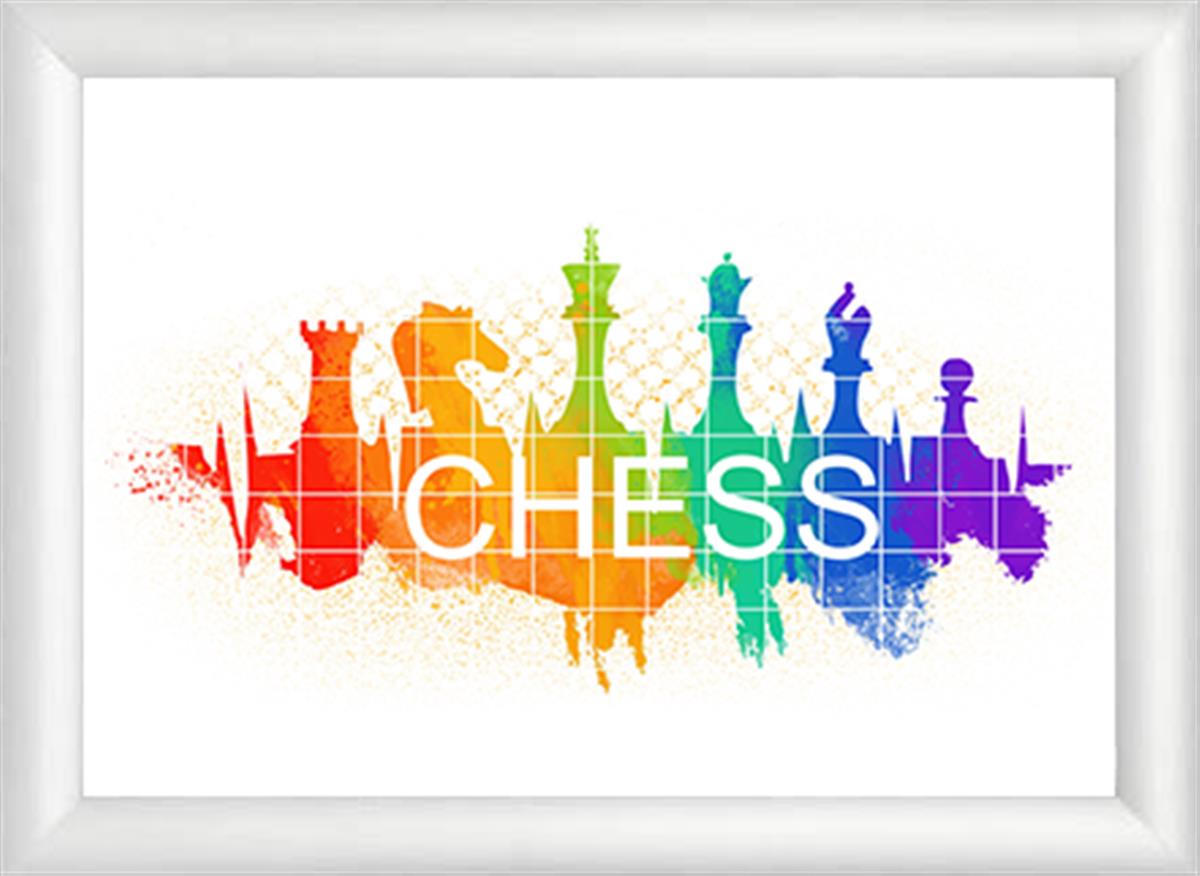 Satranç Tablo Chess Yazı Beyaz Çerçeve