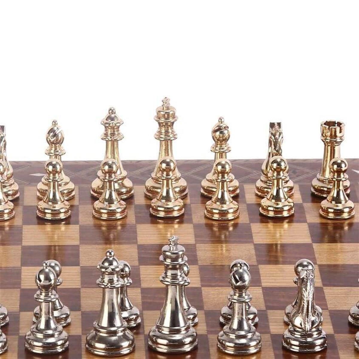 Küçük Boy Ahşap Satranç Takımı (Metal Satranç Taşları)