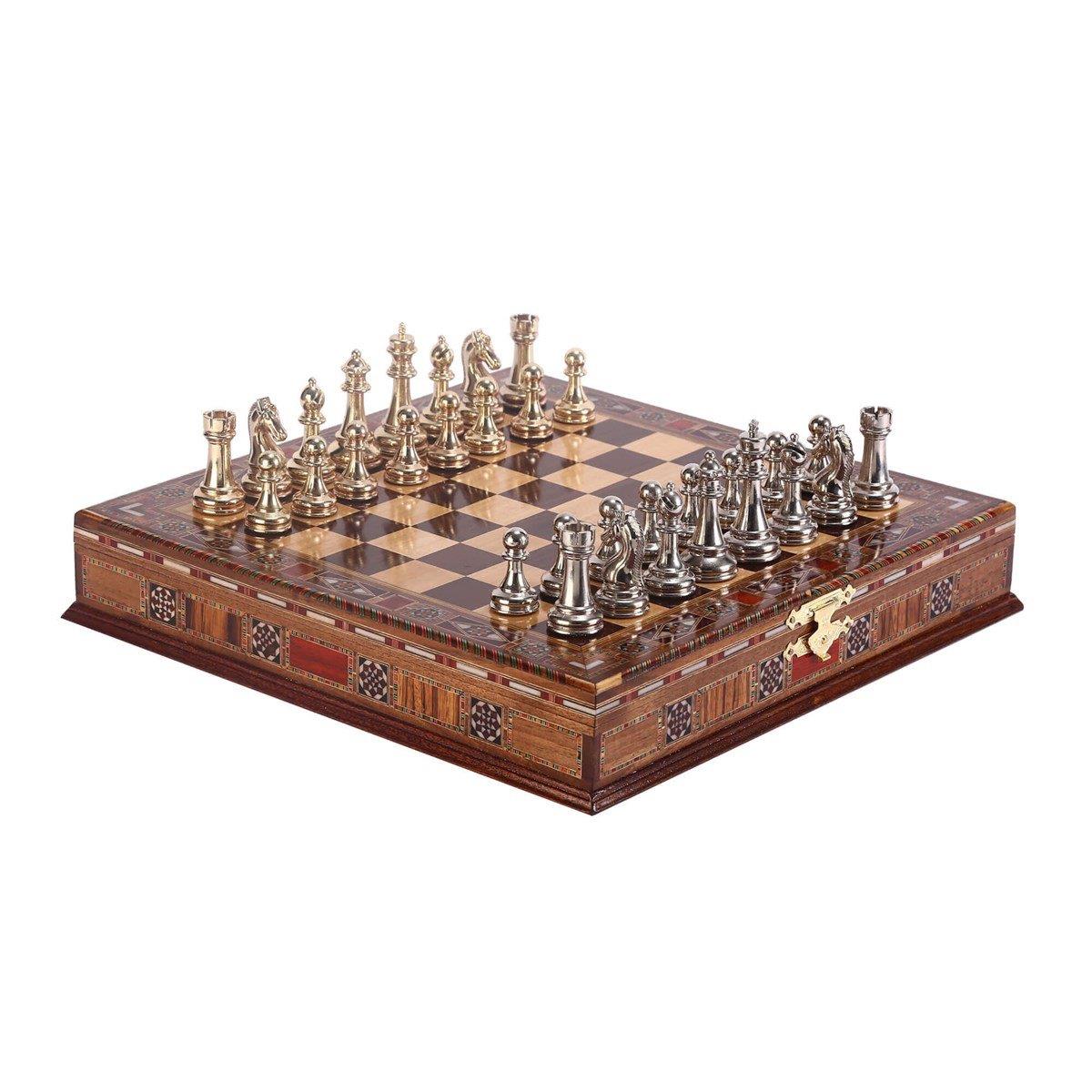 Küçük Boy Ahşap Satranç Takımı (Metal Satranç Taşları)